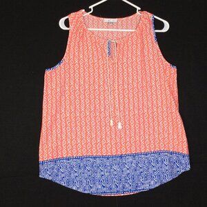 Moa Moa Sleeveless Top L Orange Blue Tie Pullover